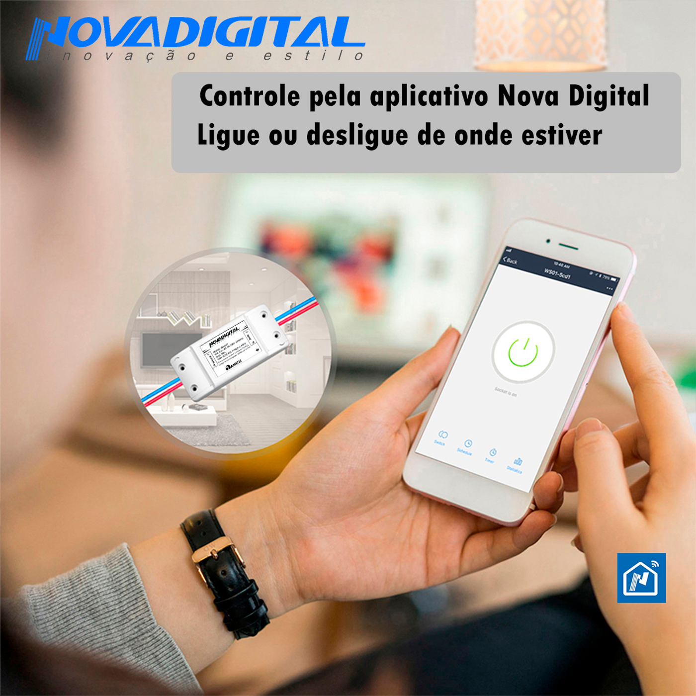 NOVA DIGITAL INTERRUPTOR INTELIGENTE WI-FI 1 BOTÃO COM 1 TOMADA 10A BRANCO  - E-commerce - NT Virtual