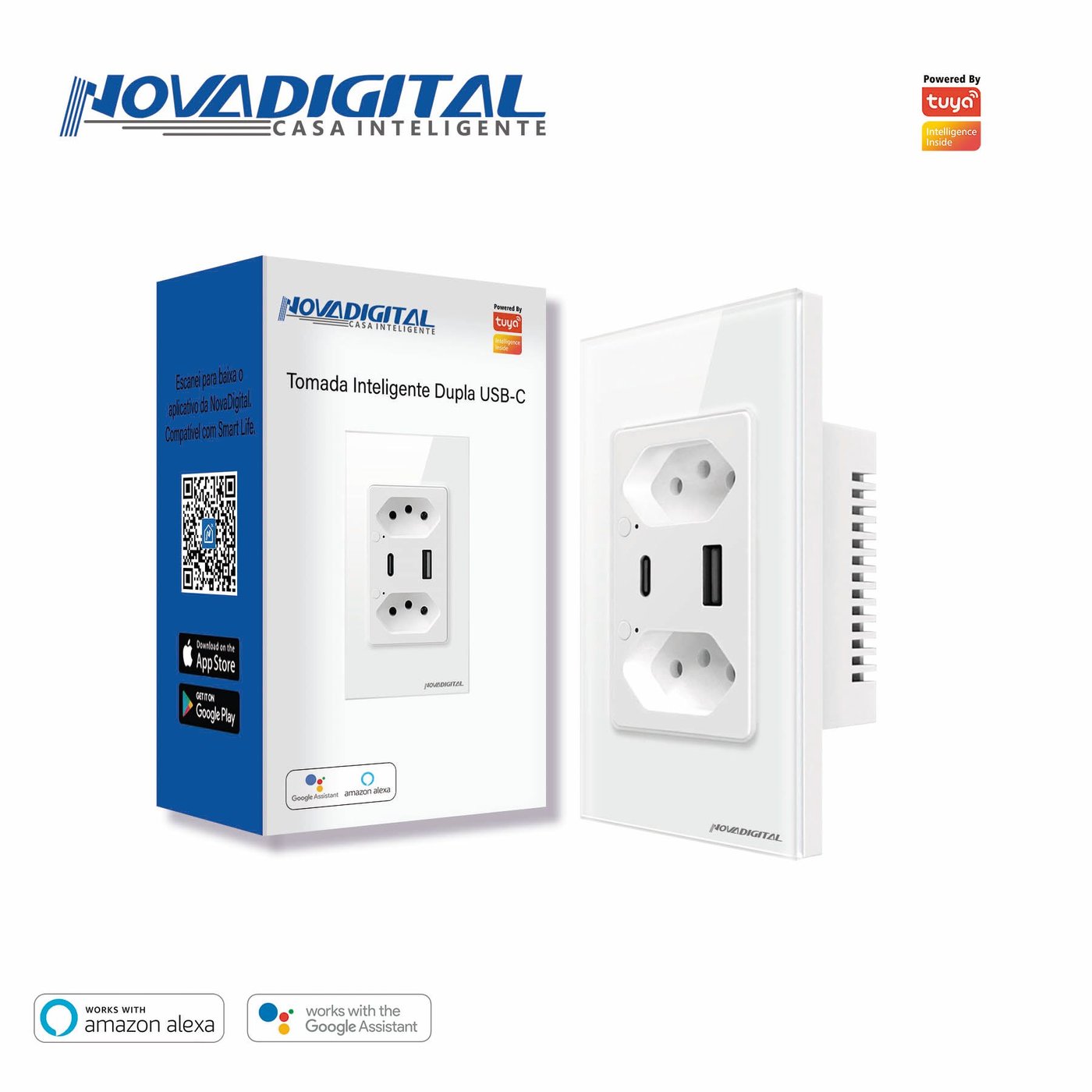 Tomada Inteligente Preta WiFi com Porta USB Tipo C Tomada de